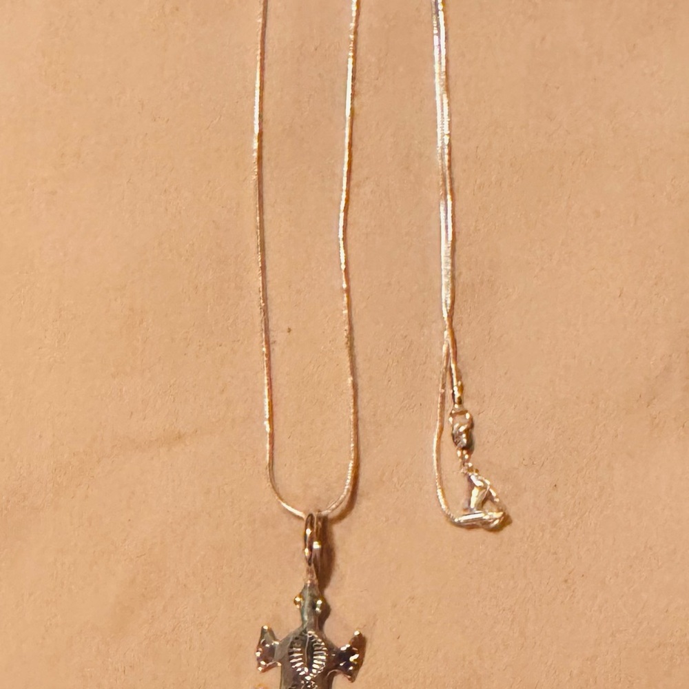 Native American Sterling Silver lizard Pendant Necklace -24 in